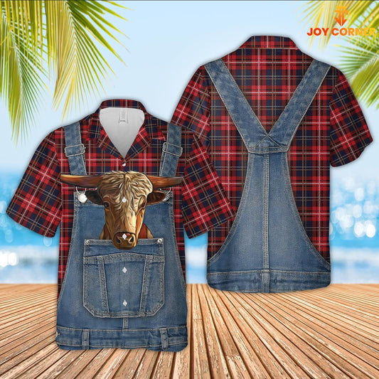 Unique Texas Longhorn Red Plaid Pattern 3D Shirts