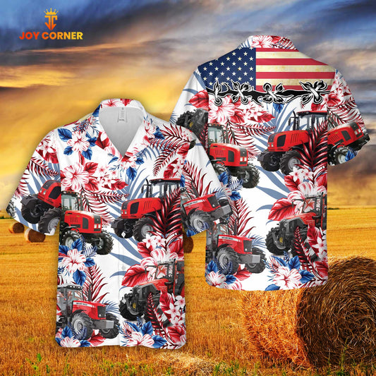 Unique Red Tractors American Flag Hawaiian Flowers All Over Printed 3D Hawaiian Shirt