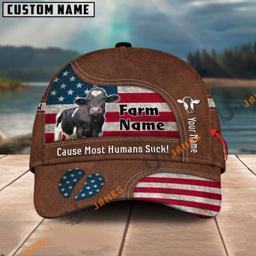 Uni Holstein US Flag Customized Name And Farm Name Cap