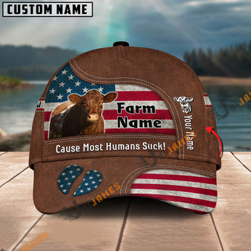 Uni Shorthorn US Flag Customized Name And Farm Name Cap