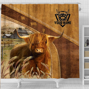 Uni Custom Name Highland Cattle Pattern Shower Curtain