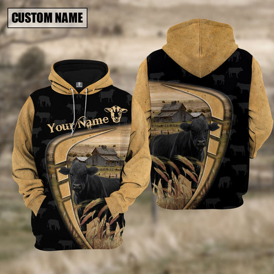 Uni Personalized Name Farm Black Angus Black Yellow Hoodie