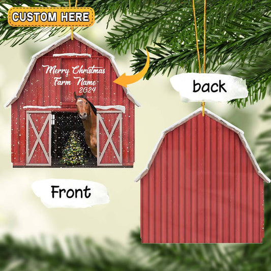 Uni Horse Lovers Merry Christmas Custom Farm Name Gift Red Barn Custom Shape Acrylic Ornament