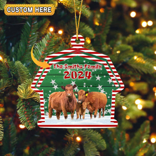 Uni Red Angus Cattle Lovers Christmas Gift 2024 Custom Shape Acrylic Ornament