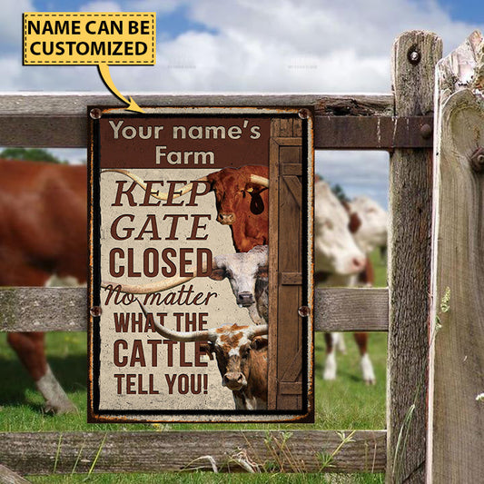uni Customized Name TX LONGHORN CATTLE LOVERS KEEP GATE CLOSED All Printed 3D Metal Sign