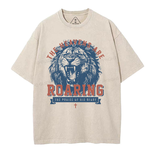 The Heavens Are Roaring Chrsitian Washed T-Shirt Sale - GuidingCross