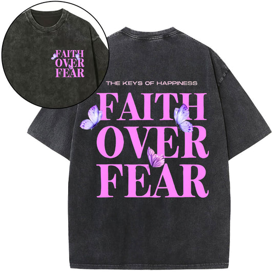 The Keys Of Happiness Faith Over Fear Christian Washed T-Shirt Sale - GuidingCross
