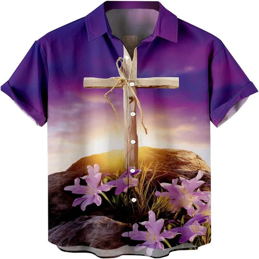 UniJames The Cross Lily On The Tomb Christian Hawaiian Shirt - Hawaiian Beach Shirts for Men Women