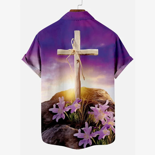 UniJames The Cross Lily On The Tomb Christian Hawaiian Shirt - Hawaiian Beach Shirts for Men Women