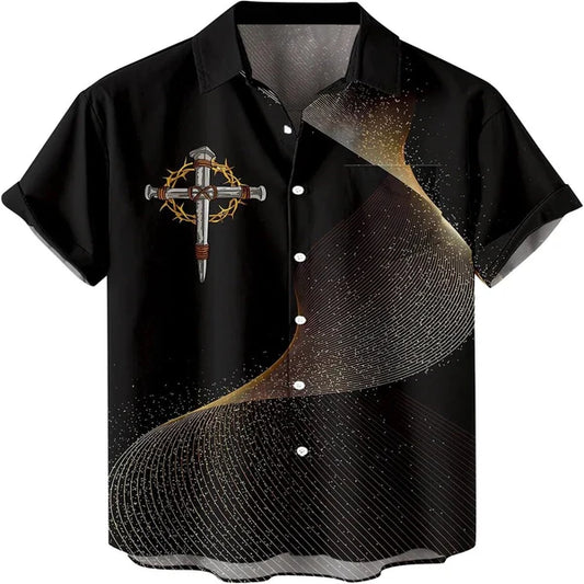 UniJames The Cross Rose Gold Christian Hawaiian Shirt - Hawaiian Beach Shirts for Men Women