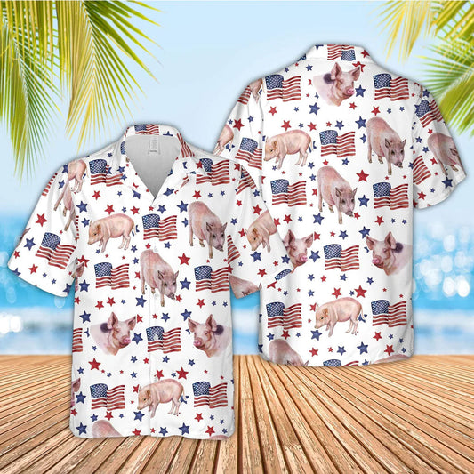 Unique Pig American Flag Pattern Hawaiian Shirt