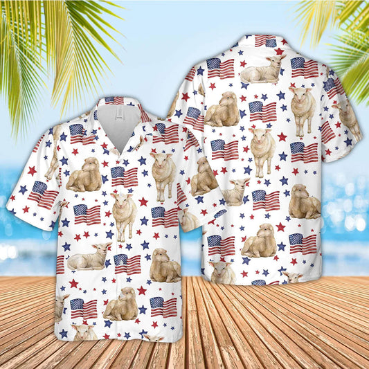 Unique Sheep American Flag Pattern Hawaiian Shirt