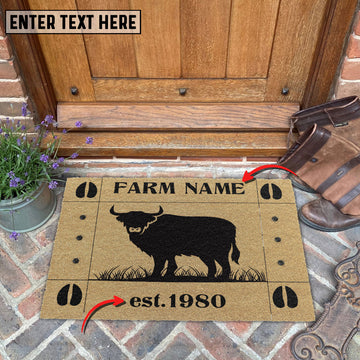Uni Highland Hoove Custom Farm Name Custom Year Coir Doormat