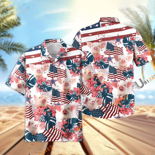 Uni Pig Happy America Hawaiian Shirt