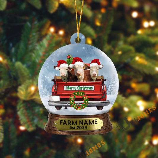 Uni Hereford Christmas Snowball Truck Custom Shape Acrylic Ornament