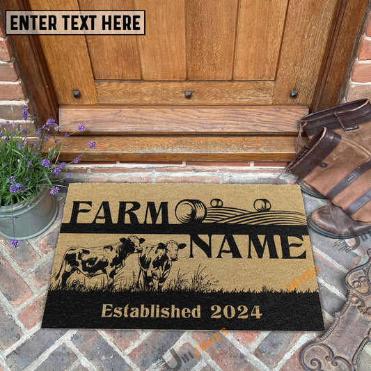 Uni Charolais Straw Roll Custom Farm Name Custom Year Coir Doormat