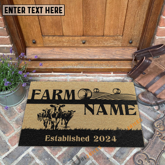 Uni Holstein Straw Roll Custom Farm Name Custom Year Coir Doormat