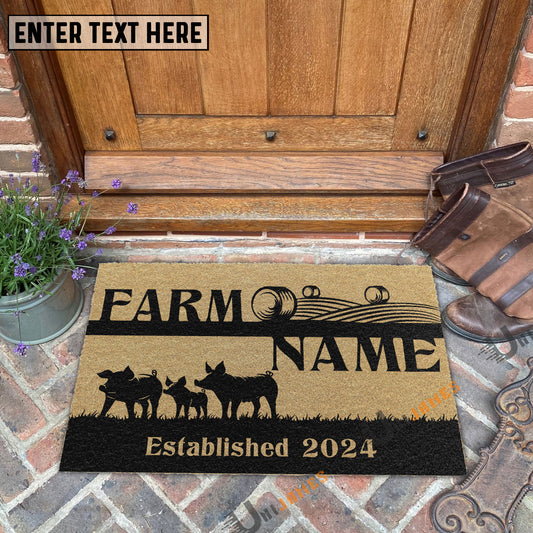 Uni Pig Straw Roll Custom Farm Name Custom Year Coir Doormat