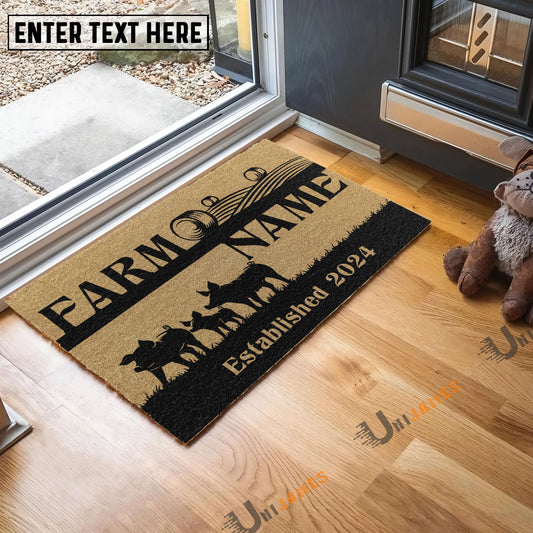 Uni Pig Straw Roll Custom Farm Name Custom Year Coir Doormat