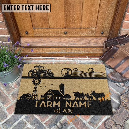 Uni Pig Happy Ranch Custom Farm Name Custom Year Coir Doormat
