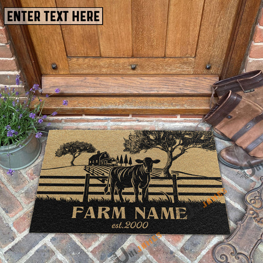 Uni Angus Little Ranch Custom Farm Name Custom Year Coir Doormat