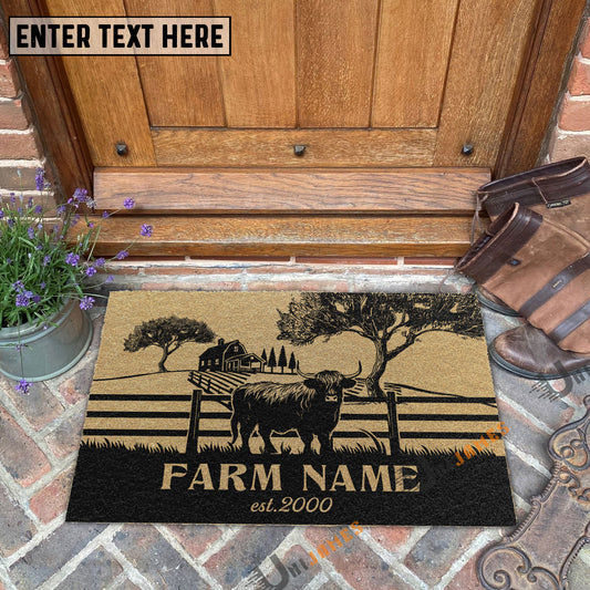Uni Highland Little Ranch Custom Farm Name Custom Year Coir Doormat