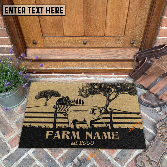 Uni Pig Little Ranch Custom Farm Name Custom Year Coir Doormat