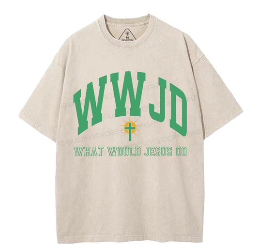 WWJD Guidingcross Christian Washed TShirt
