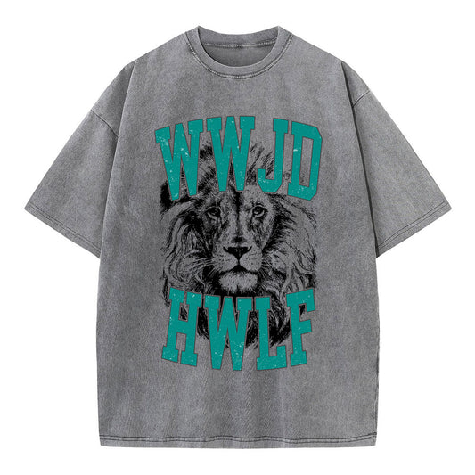 WWJD Lion Christian Washed T-Shirt Sale - GuidingCross