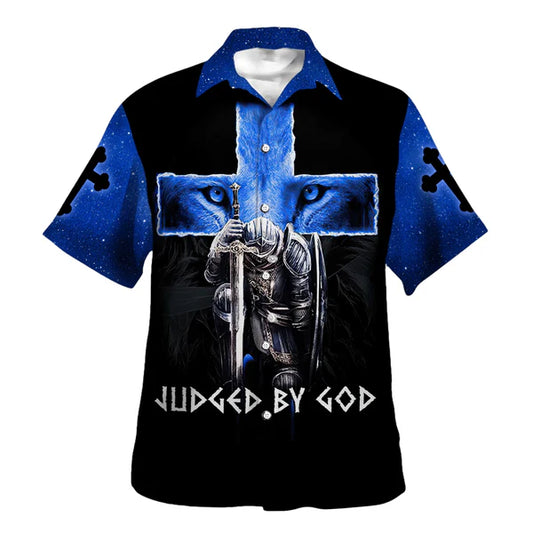 UniJames Warrior Lion Cross Judged By God Hawaiian Shirt - Christian Hawaiian Shirt - Religious Hawaiian Shirts