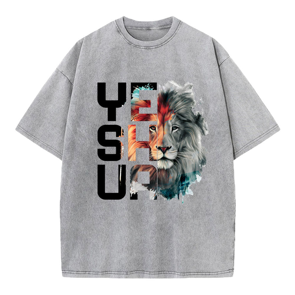 Watercolor Lion And Yeshua Christian Washed T-Shirt Sale - GuidingCross