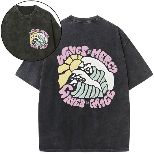 Waves Of Mercy And Grace Christian Washed T-Shirt Sale - GuidingCross