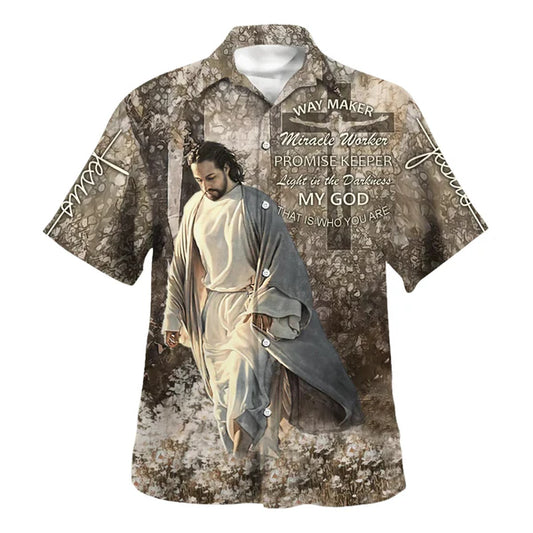 UniJames Way Maker Miracle Worke Hawaiian Shirt - Jesus Walking Through The Fields Hawaiian Shirts - Christian Hawaiian Shirt