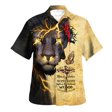 UniJames Way Maker Miracle Worker Promise Keeper Light In The Darkness My God That Is Who You Are Lion Hawaiian Shirt - Christian Hawaiian Shirt - Religious Hawaiian Shirts