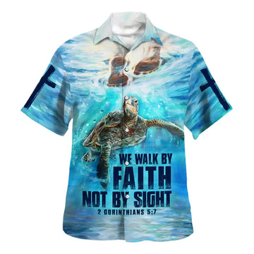 UniJames We Walk By Faith Not By Sight 2 Corinthians 57 Hawaiian Shirt - Christian Hawaiian Shirt - Religious Hawaiian Shirts