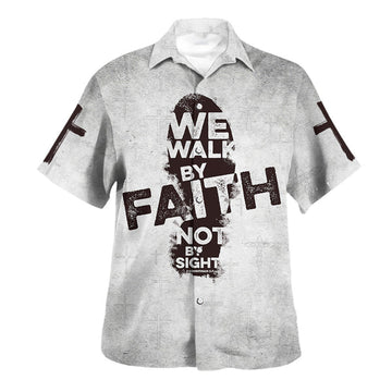 UniJames We Walk By Faith Not By Sight Jesus Cross Hawaiian Shirt - Christian Hawaiian Shirt - Religious Hawaiian Shirts