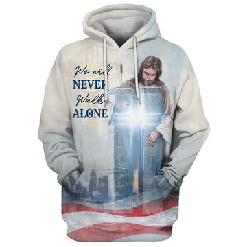 Uni We Will Never Walk Alone Christian Jesus Cross Hoodie