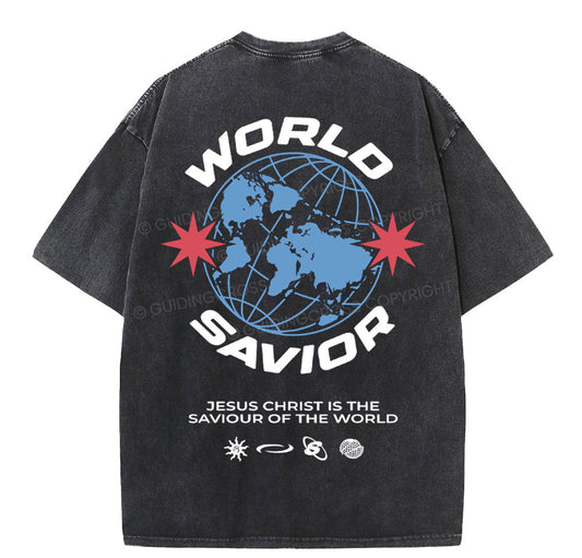 World Savior Christian Washed T-Shirt Sale - GuidingCross
