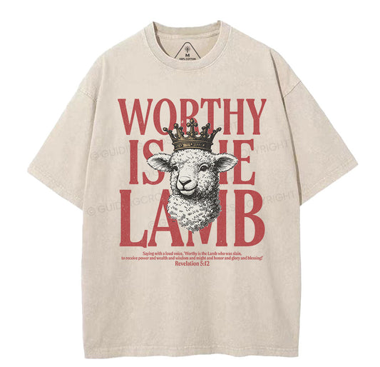 Worthy Is The Lamb Christian Washed T-Shirt Sale - GuidingCross