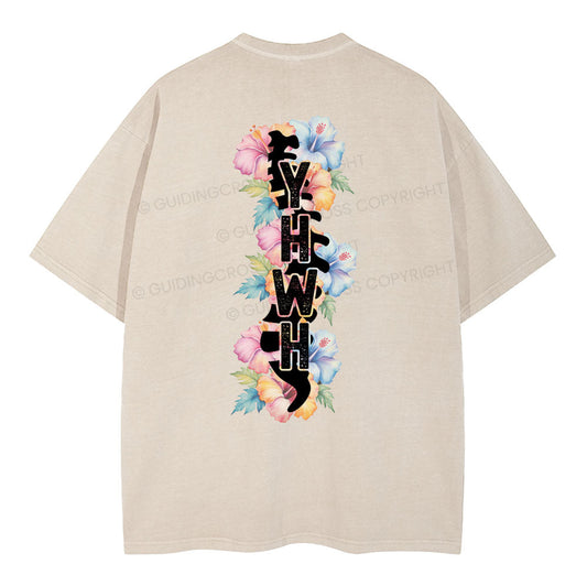 YHWH Spine Floral Christian Washed TShirt