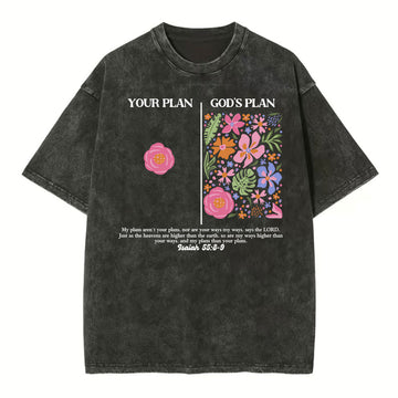 Your Plan God's Plan Boho Flower Christian Washed T-Shirt Sale - GuidingCross