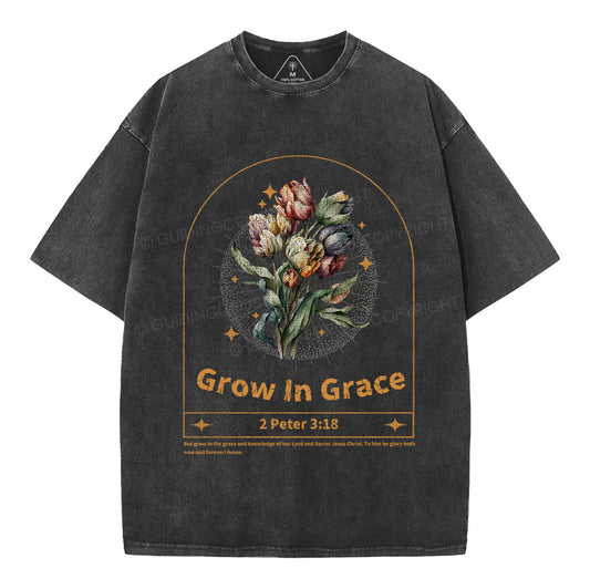 Grow In Grace Christian Washed T-Shirt Sale - GuidingCross