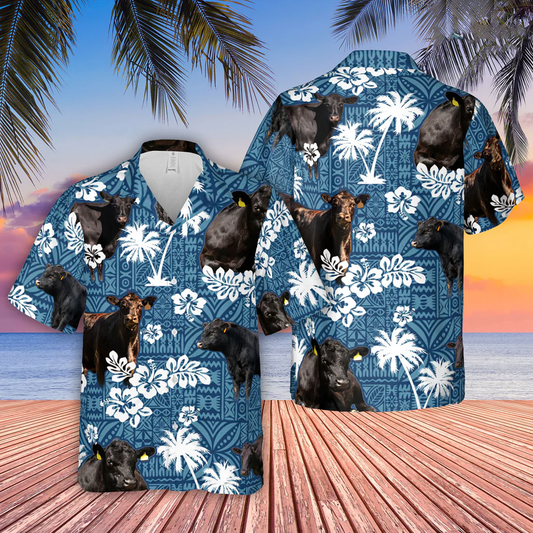 Unique Black Angus Blue Tribal Hawaiian Shirt