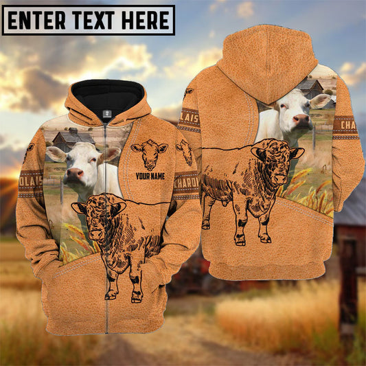 Uni Farm Personalized Name Charolais Light Brown Pattern 3D Hoodie