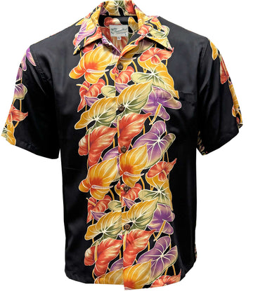 UniJames Retro Anthurium Panel - Midnight Short Sleeve Hawaiian Shirt