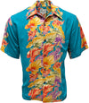 UniJames Retro Anthurium Panel - Lagoon Short Sleeve Hawaiian Shirt