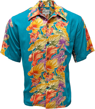 UniJames Retro Anthurium Panel - Lagoon Short Sleeve Hawaiian Shirt
