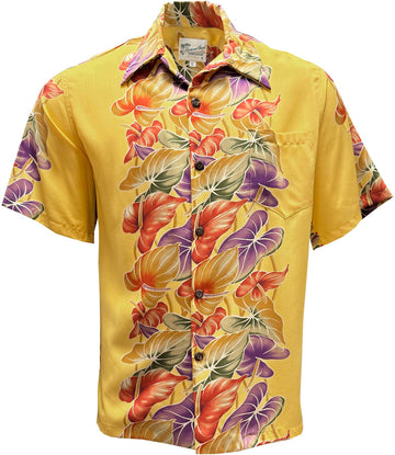 UniJames Retro Anthurium Panel - Faded Sun Short Sleeve Hawaiian Shirt