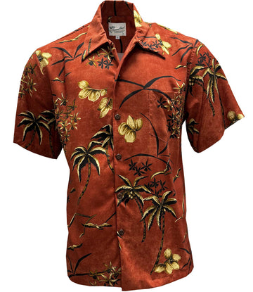 UniJames Retro Oasis - Rust Short Sleeve Hawaiian Shirt