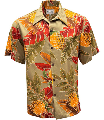 UniJames Retro Pineapple - Olive Short Sleeve Hawaiian Shirt